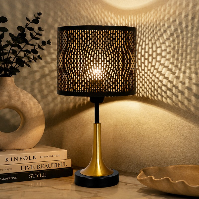 LumiNest Warm Wooden Table Lamp - Black,Gold