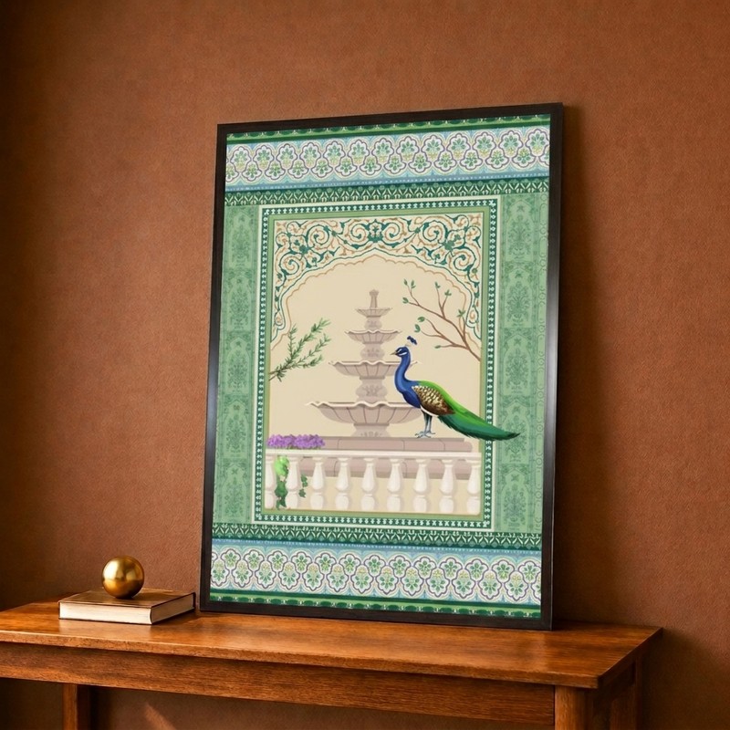 Peacock Fountain Garden Canvas Wall Painting