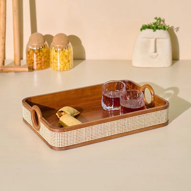 Cane Craft Wooden Serving Tray