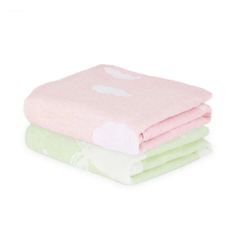 Aluvera Baby Bath Towel (Pink Skies ,Garden Green/300 GSM) - Pack of 2 - 60 x 120 CM
