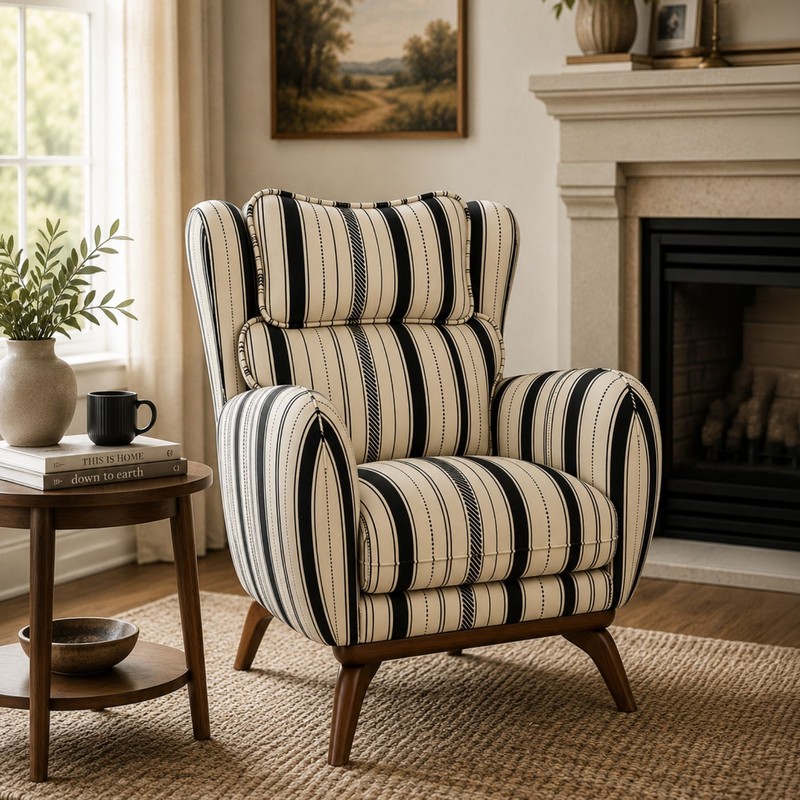 Melloway Teak Wood & Suede Lounge Chair - White & Black