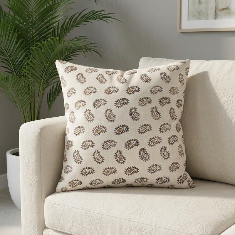 Bloom Touch Printed Cotton Cushion Cover - White