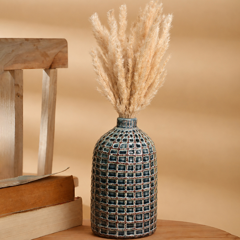 Alabaster Grid Ceramic Vase - Blue