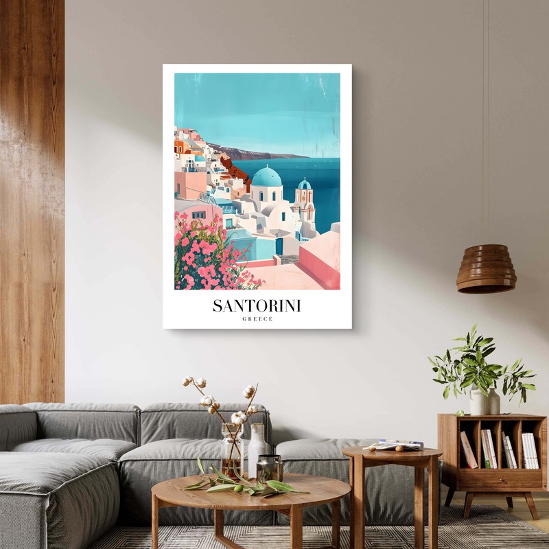 Santorini Bloom Canvas Wall Painting - Small