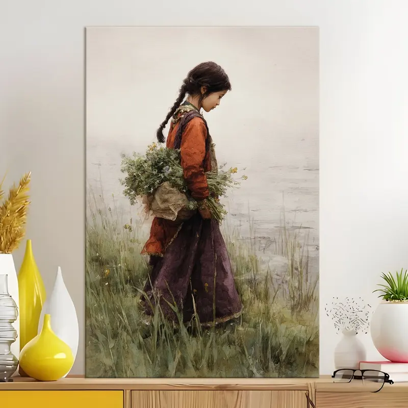 Misty Marsh Flower Collector Canvas Wall Painting