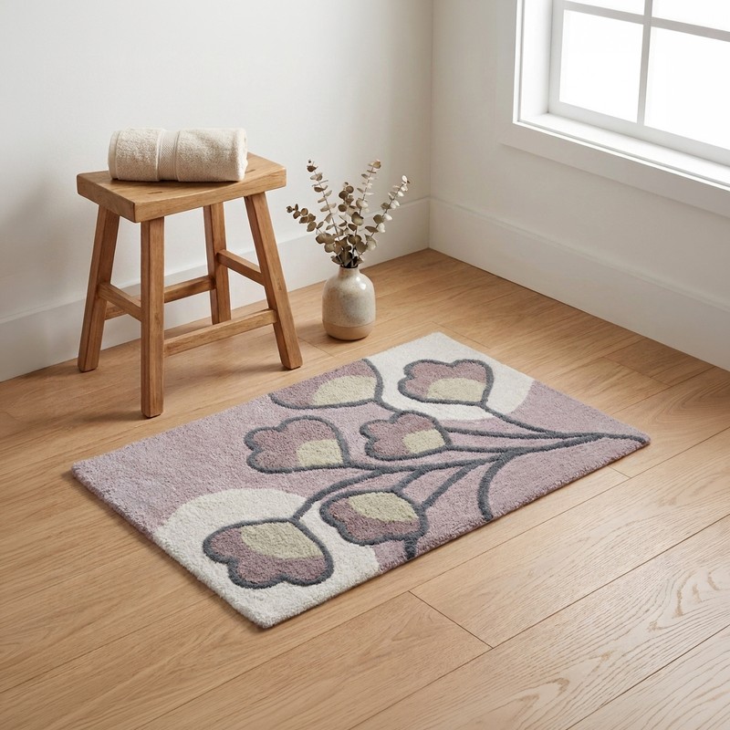 Vine Blossom Anti Skid Bath Mat - Pink - 60 x 90 cm