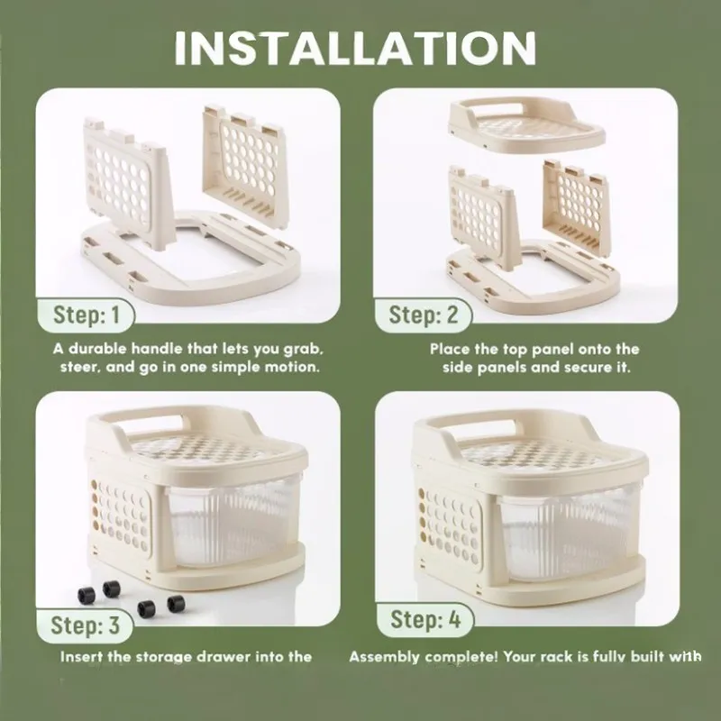 Step-by-step assembly view of the ivory organiser rack components.