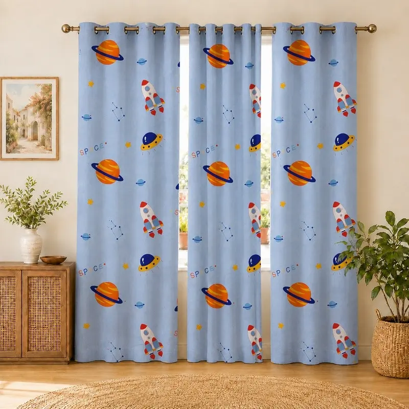 Astroscape Printed Cotton Curtains - Set of Three