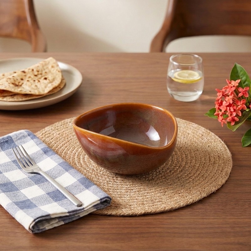 Gourmet Gather Ceramic Serving Bowl (Brown) - 650 mL - 650 mL