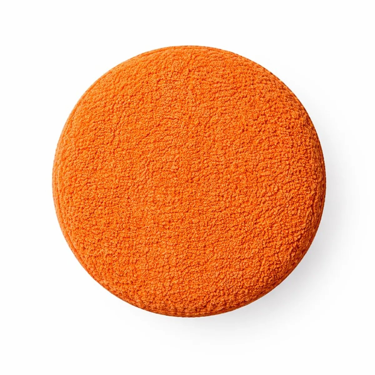 Top view showing the round orange textured boucle upholstery