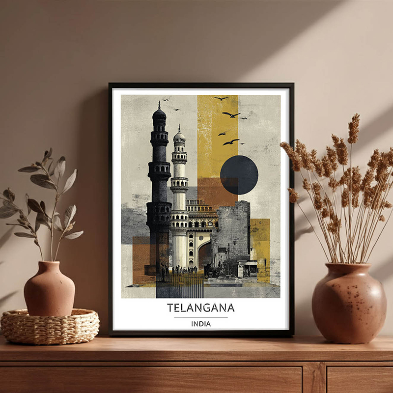 Minarets of Hyderabad Telangana Wall Art With Black Frame - Small
