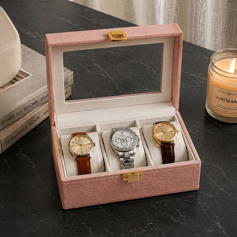 AarviDecor WristVault Faux Leather Watch Organizer - Pink