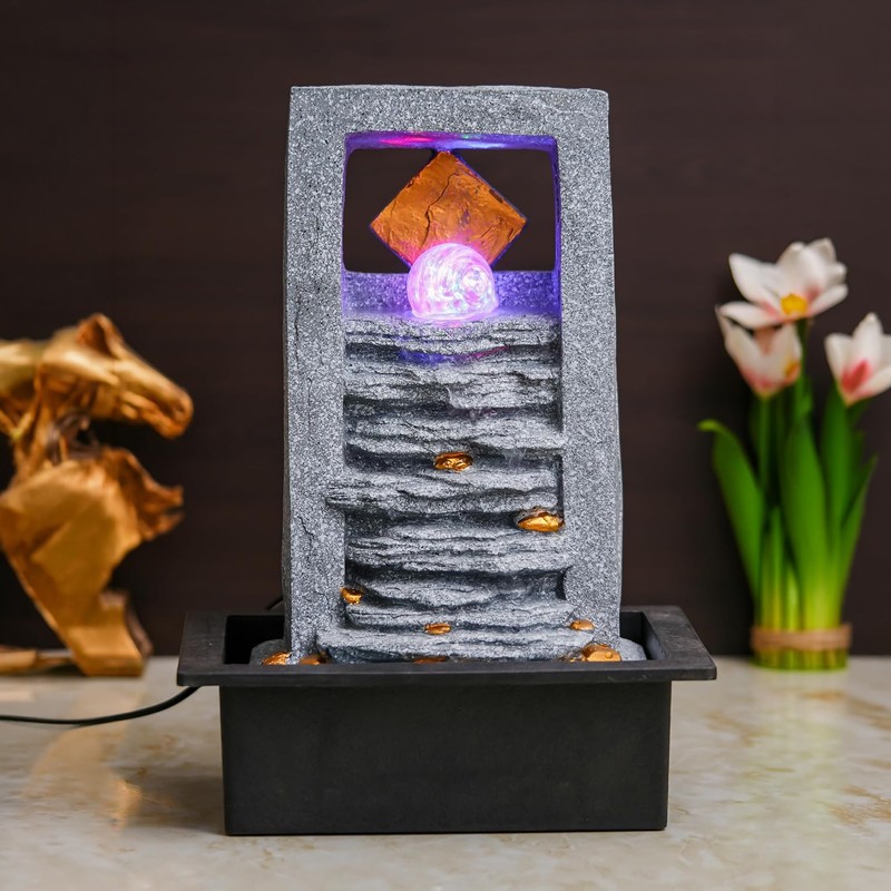 Slate Falls Indoor LED Water Fountain - Grey