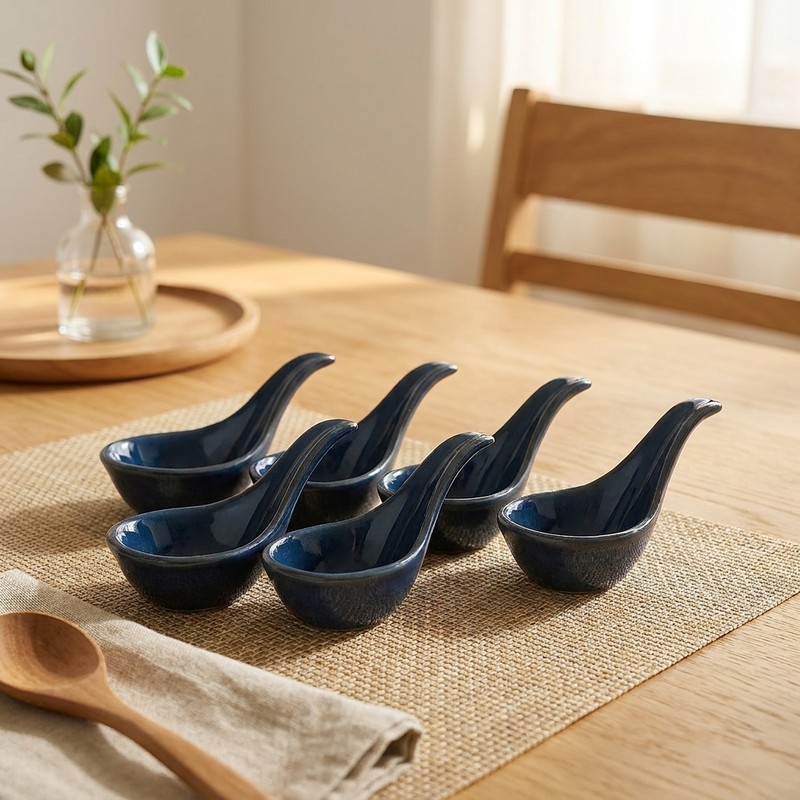 Dip & Delight Ceramic Spoon Dip Dowls (Blue) - Set of Six