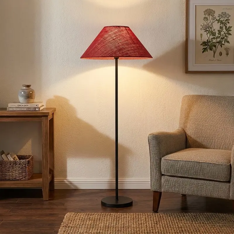 Burgundy Tapered Jute Floor Lamp