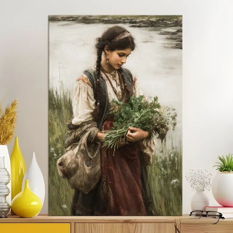 Riverside Maiden Canvas Wall Painting