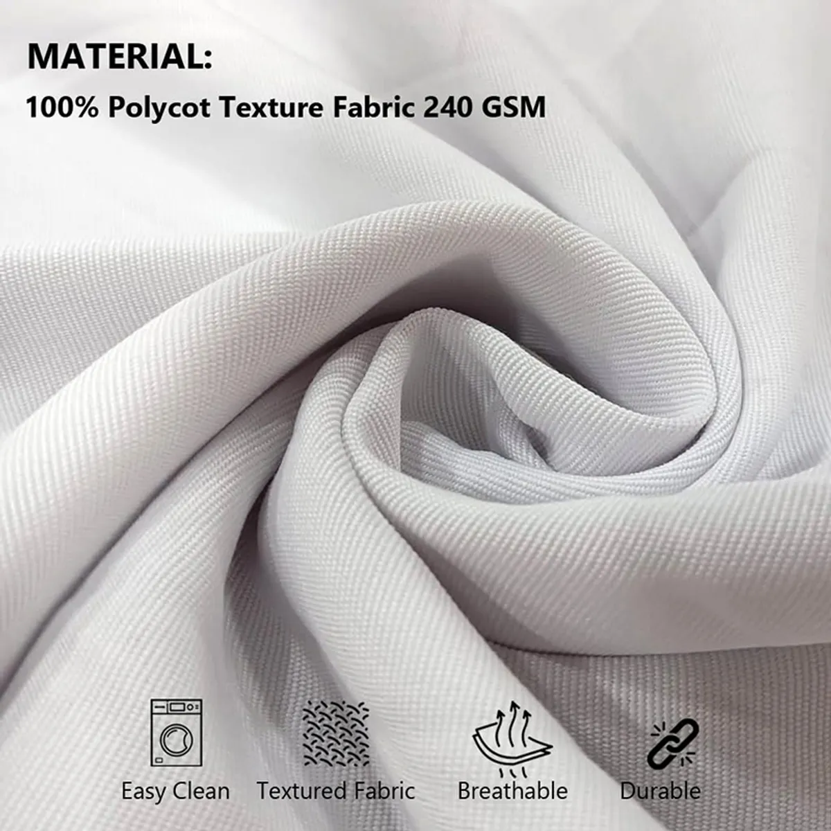 Close-up view of the cushion cover's textured white fabric