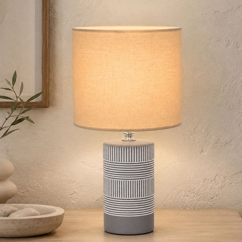 Ashen Stripe Ceramic Table Lamp - Grey
