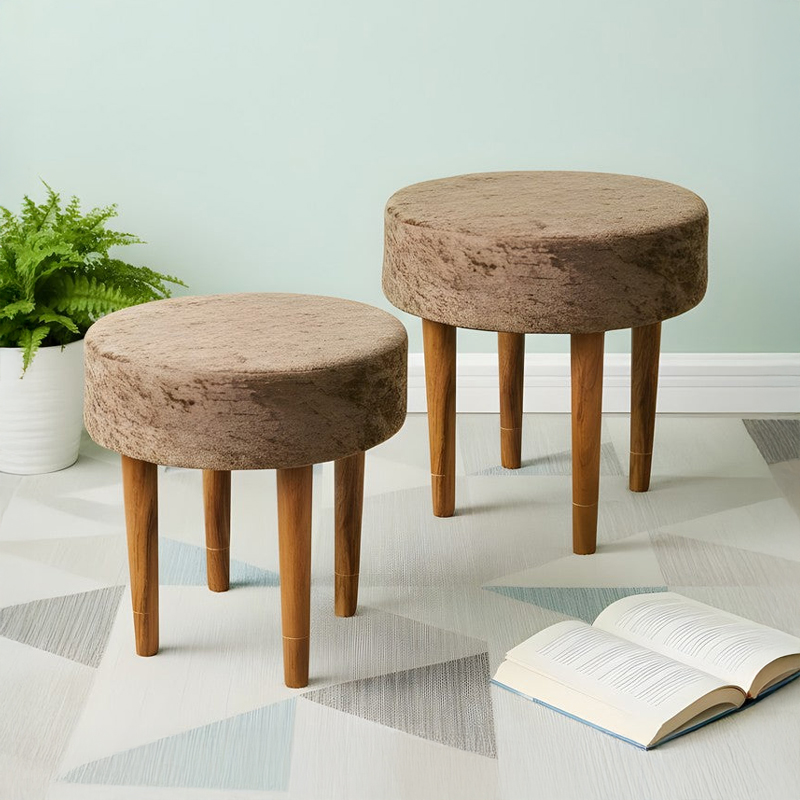 Pexon Sheesham Wooden Stools (Brown) - Set Of Two