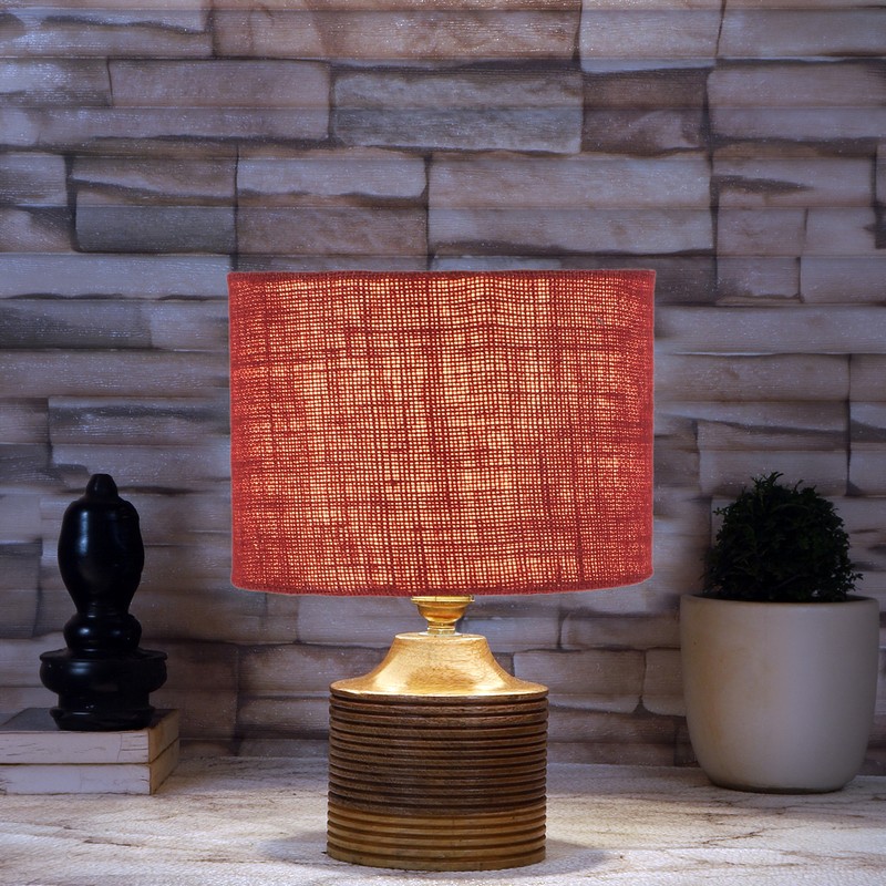 Corrugata Wooden Table Lamp - Maroon