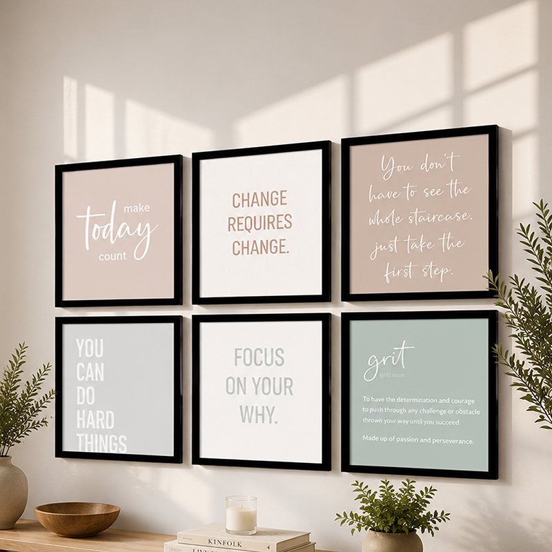 Evolve Daily Paper Wall Painting With Frame - Set Of Six