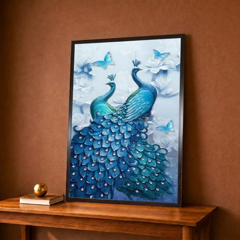 Blue Peacock Pair Canvas Wall Painting