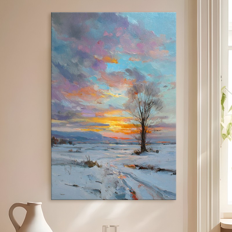 Snowy Dusk Gallery Wrapped Canvas Wall Painting
