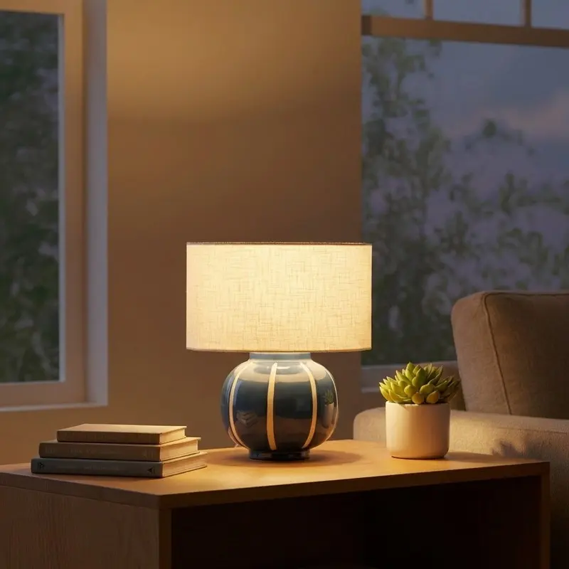 Sapphire Glow Cotton Table Lamp