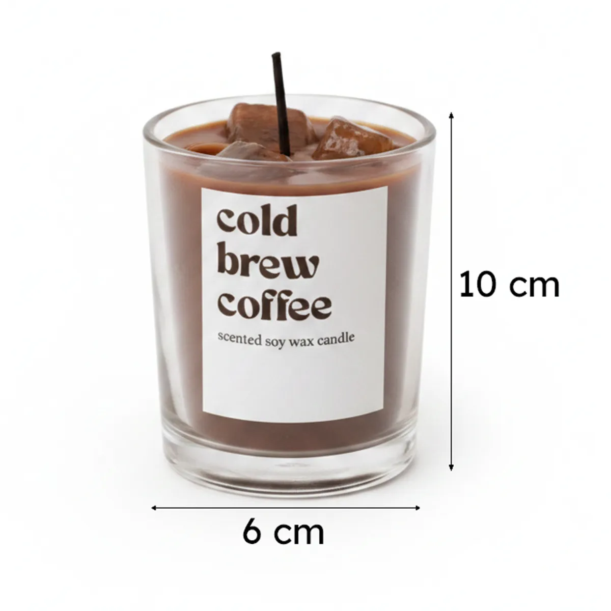 Close-up of a brown soy wax candle in a clear glass jar.