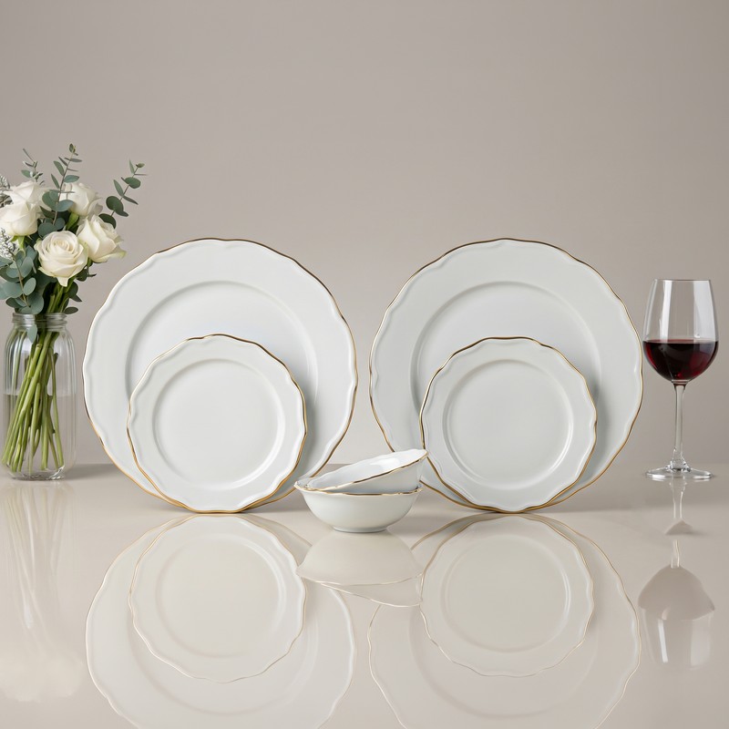 Westcott Porcelain Dinner Set (White & Gold) - 6 Piece Set