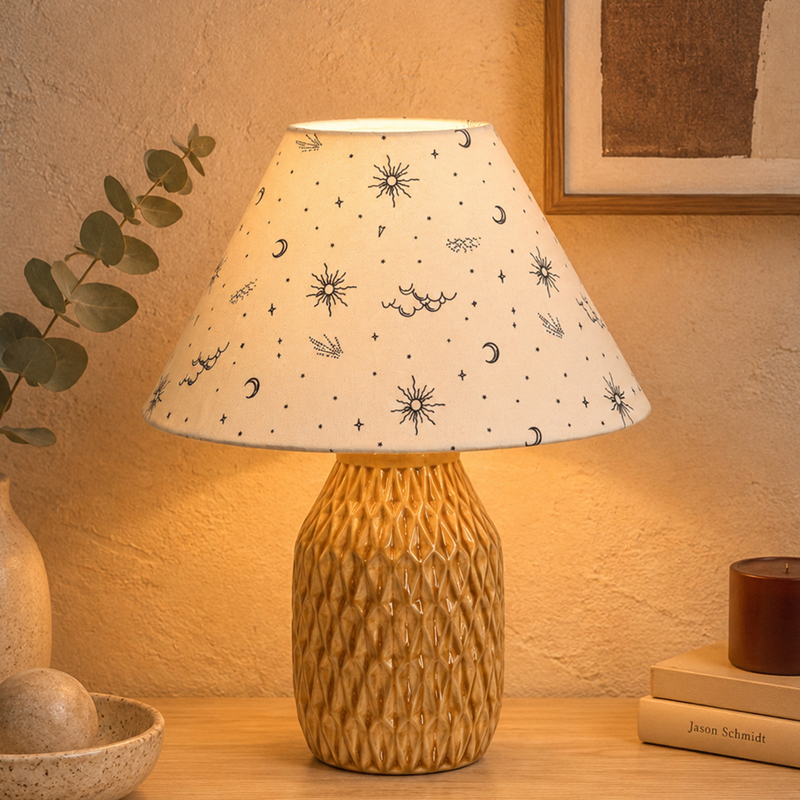 Cosmic Charm Ceramic Table Lamp - Brown
