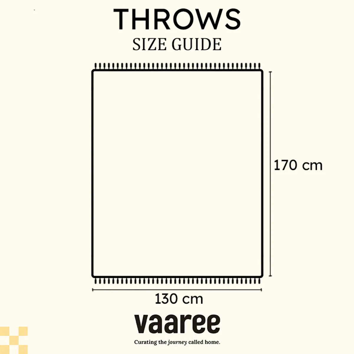 Illustrated throw size guide showing a rectangular shape