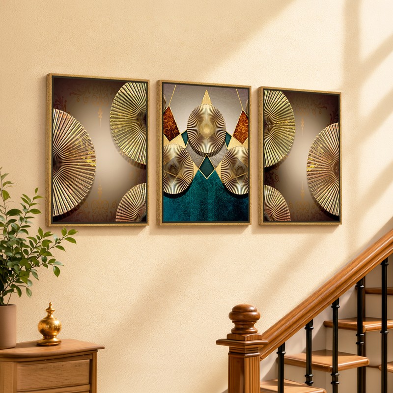 Lunaris Swirl Canvas Wall Painting With Frame - Set of Three