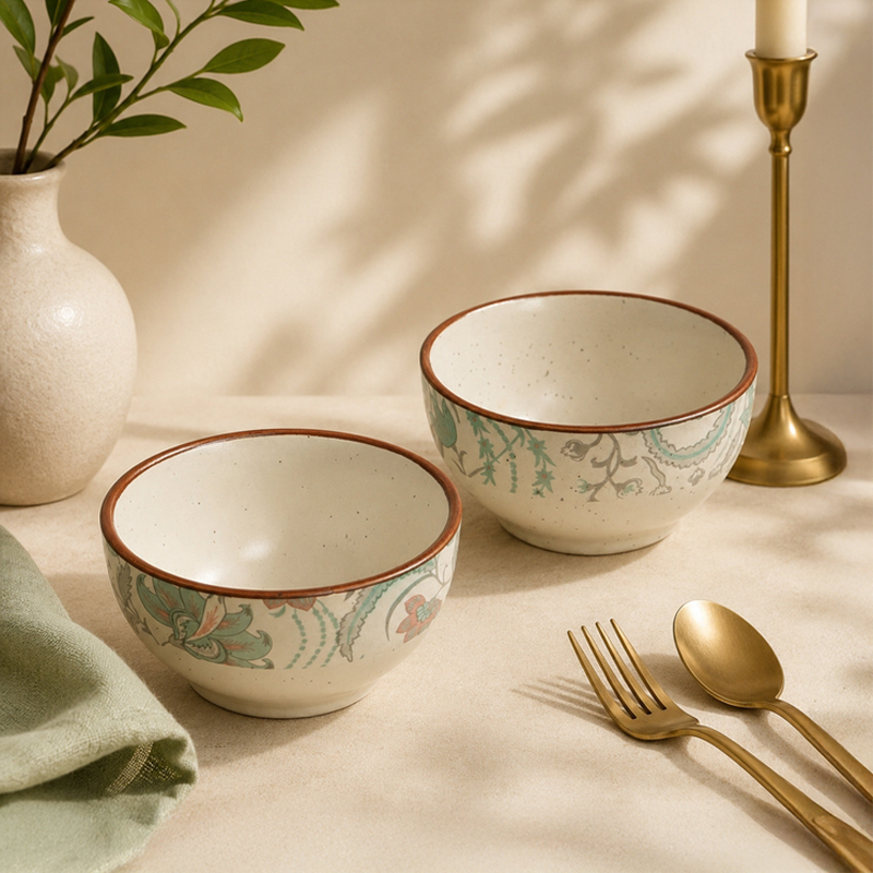 Ceramic Snack Bowls (Multicolor,200 mL Each) (200 Ml) - Set Of Two - 200 ML