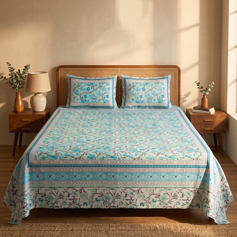 Mint Garden Cotton Bedsheet - 186 TC - Queen/Double