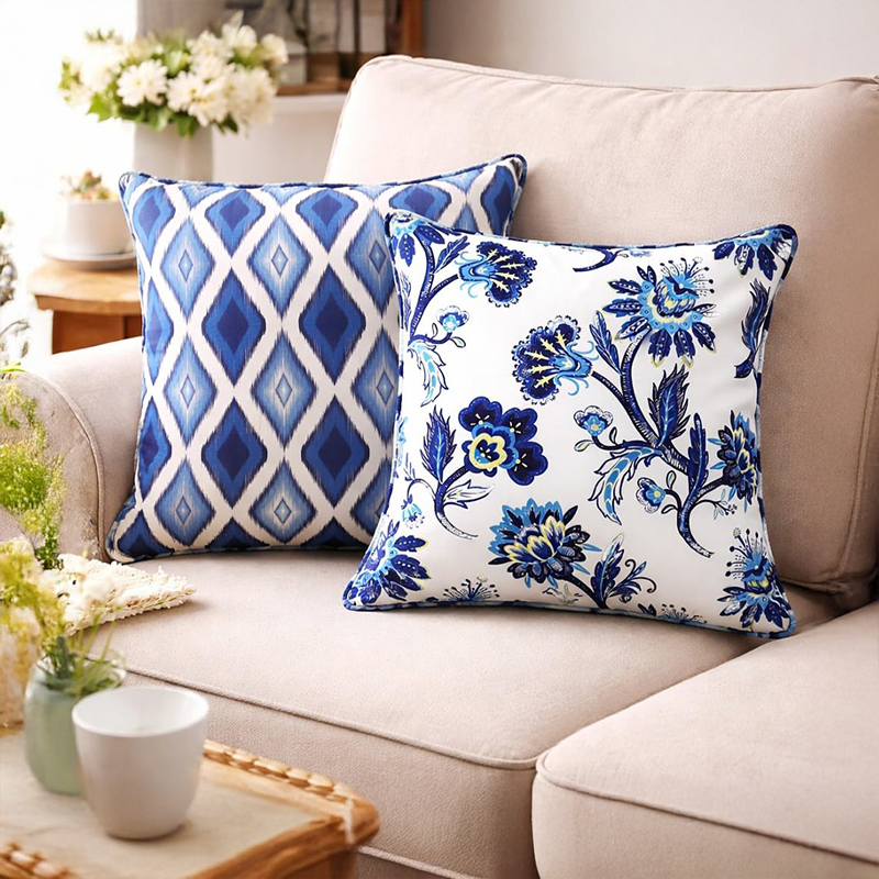 Botanical Mix Printed Cushion Covers - Set of Two - 16 x 16 Inches