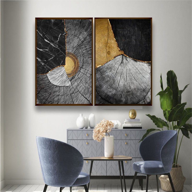 Kintsugi Canvas Wall Painting - Set of Two
