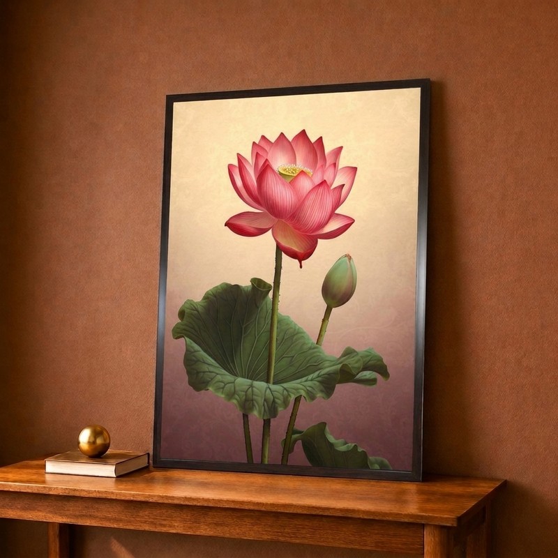Blooming Lotus Botanical Canvas Wall Painting