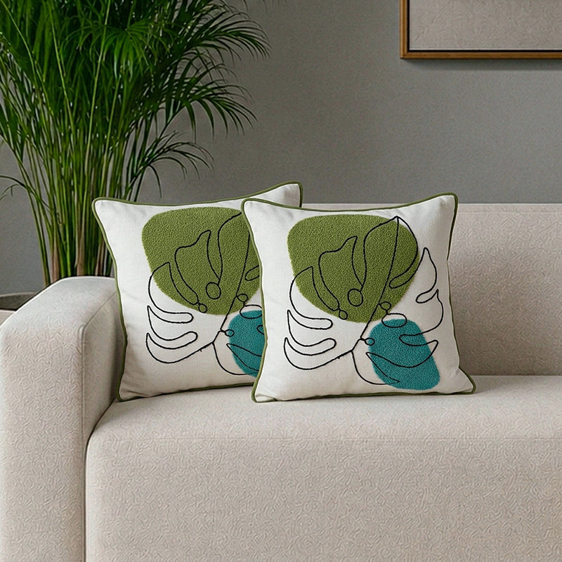 Monstera Splash Tufted Cushion Cover - Set Of Two