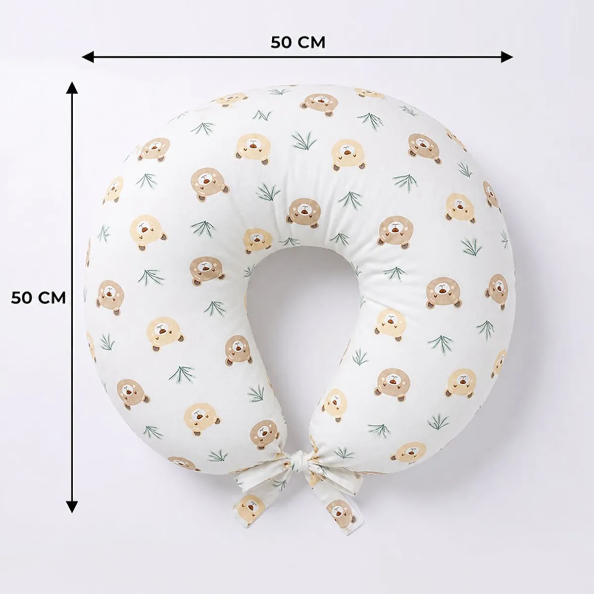 White U-shape feeding pillow with bear print shown from above