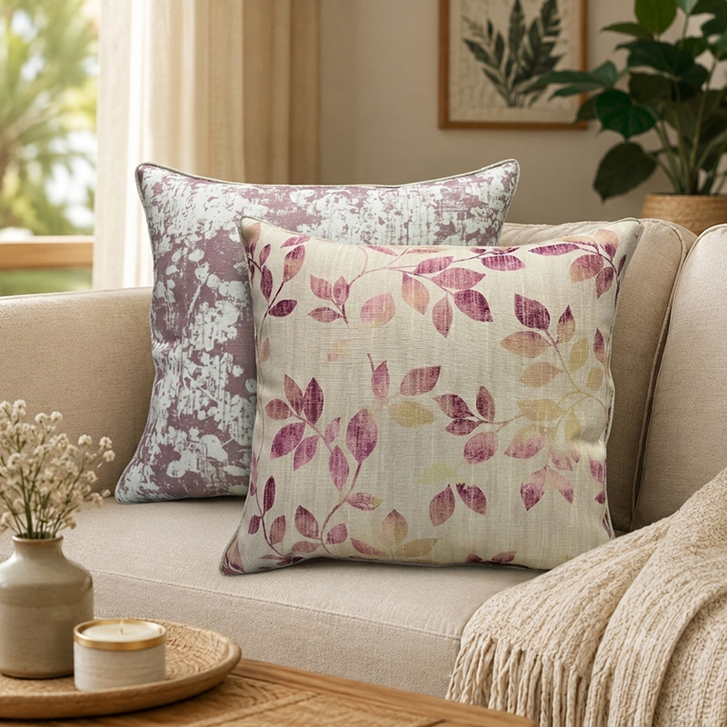 Watercolor Leaves Printed Cushion Covers - Set of Two - 16 x 16 Inches