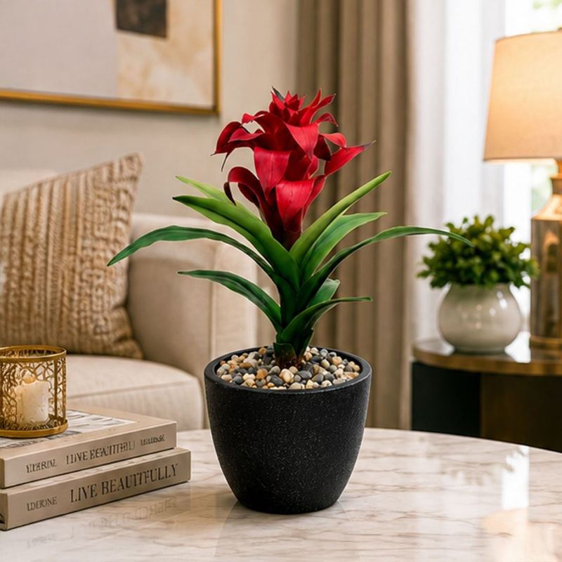 29 cm (1 ft) Artificial Bromeliad Plant (Red)