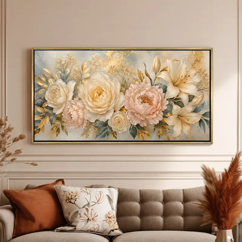 Golden Petal Symphony Floral Canvas Wall Painting