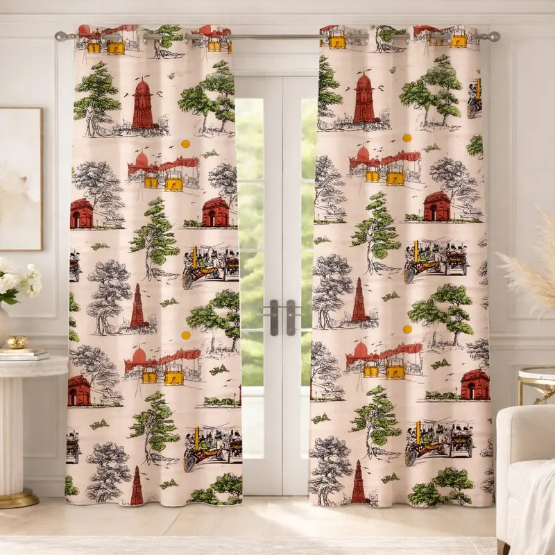 Blossia Printed Cotton Curtains - Set of Two - Door - 7 Feet