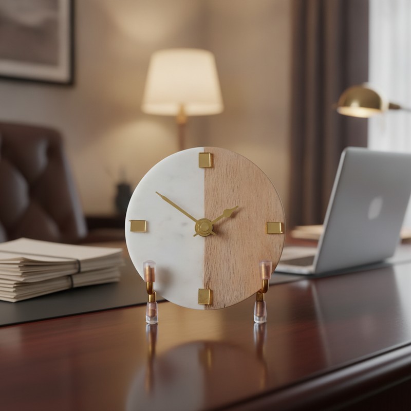 Golden Hour Marble Table Clock With Stand