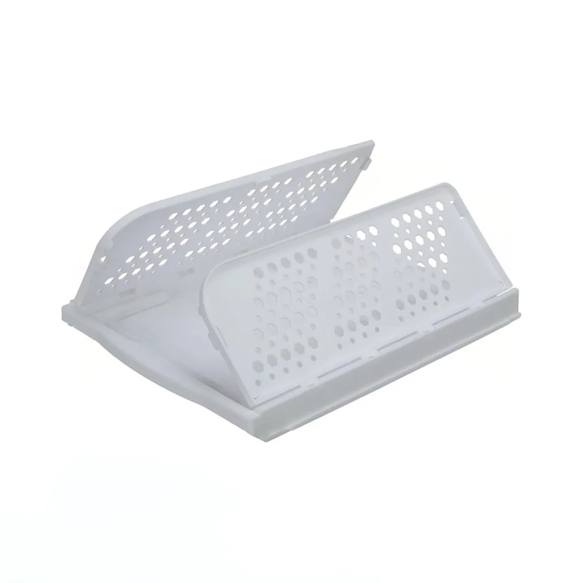 White organiser shown folded flat with its panels raised