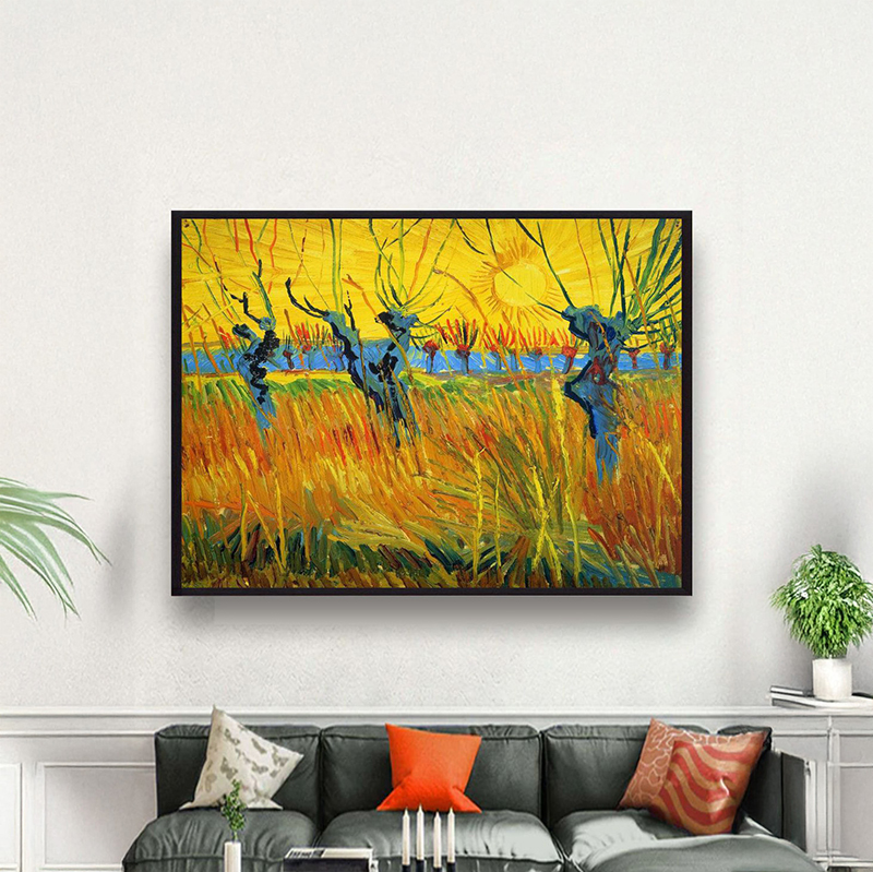 Willows Along the Field Canvas Wall Painting With Frame - Small