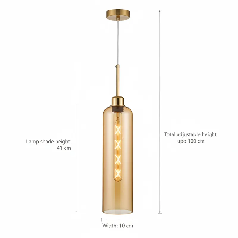 Amber cylindrical hanging lamp shown against a plain white background