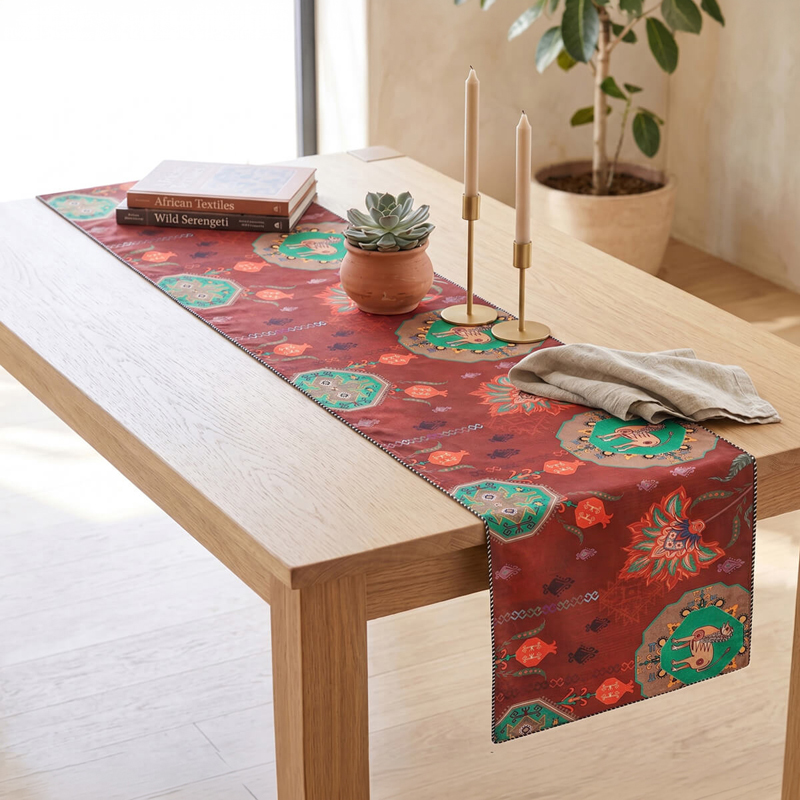 India Circus Tangerine Tranquility Micro Velvet Table Runner - 4 Seater