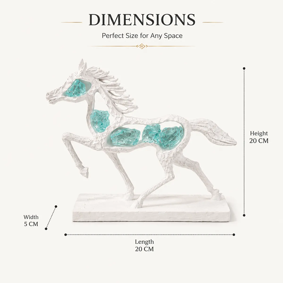 White horse showpiece with aqua crystal accents on a rectangular base